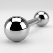 14G titanium straight barbell with polished ball ends, close-up three-quarter view on white