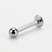 16G titanium internally threaded lip ring with 3mm ball and flat back, three-quarter view on white