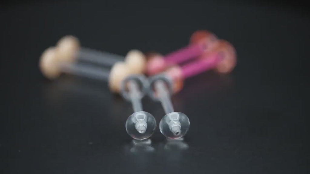 14G Retainer Tongue barbell, Acrylic and Flexible with Half Ball in Pink, Clear and Flesh colors