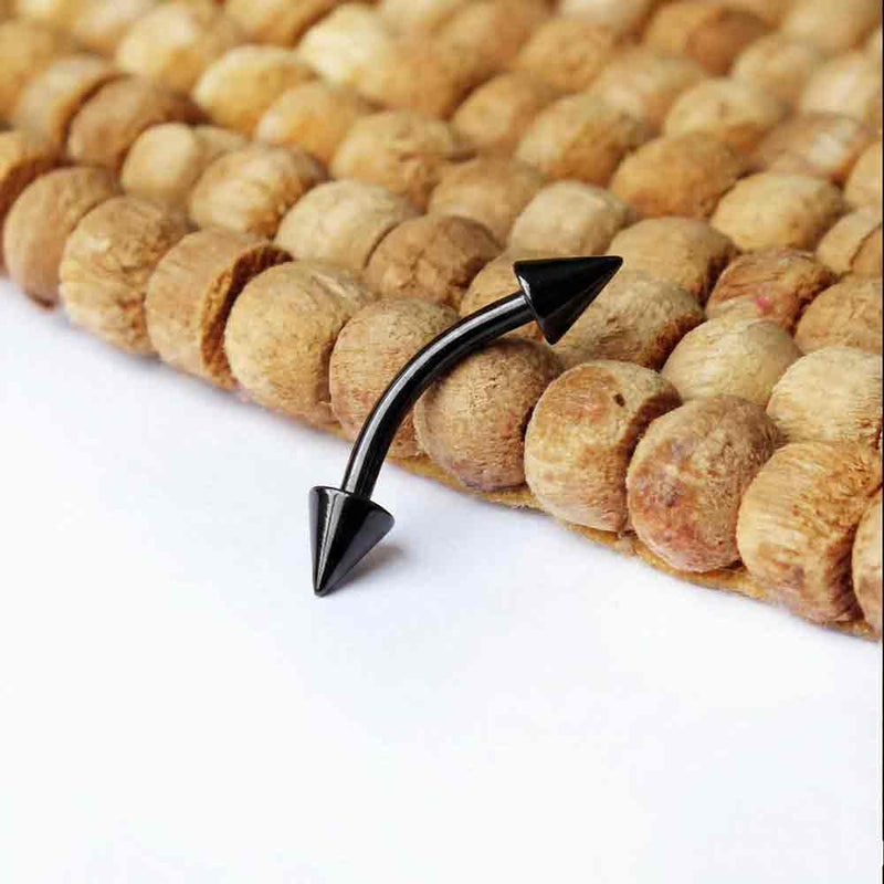 16G PVD Coated Steel Eyebrow Ring - Spike Ends