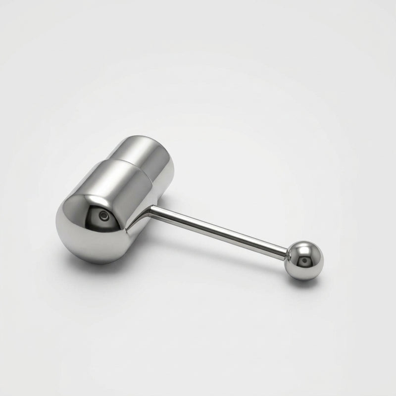 14G surgical steel tongue ring with vibrating capsule and ball end, three-quarter view on white