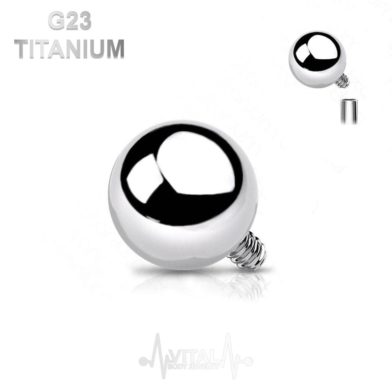 14G and 16G titanium replacement balls with internal threading, available in sizes 3mm, 4mm, 5mm for 14G and 2mm, 3mm, 4mm for 16G.