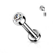 16G titanium labret stud with 2mm and 3mm cubic zirconia gems, featuring an internally threaded design for comfortable wear.