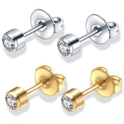 20G surgical steel stud earrings with 4mm cubic zirconia gem, designed for everyday elegance and comfort.