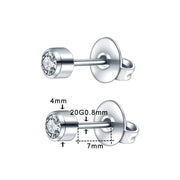 20G surgical steel stud earrings featuring 4mm cubic zirconia gems for elegant sparkle and lightweight comfort.