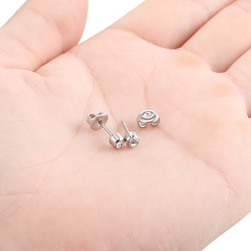20G Surgical Steel Stud Earrings - 4mm CZ Gem