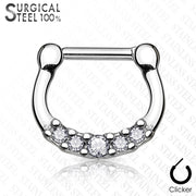 16G PVD coated septum clicker with five sparkling cubic zirconia gems for an elegant yet edgy style