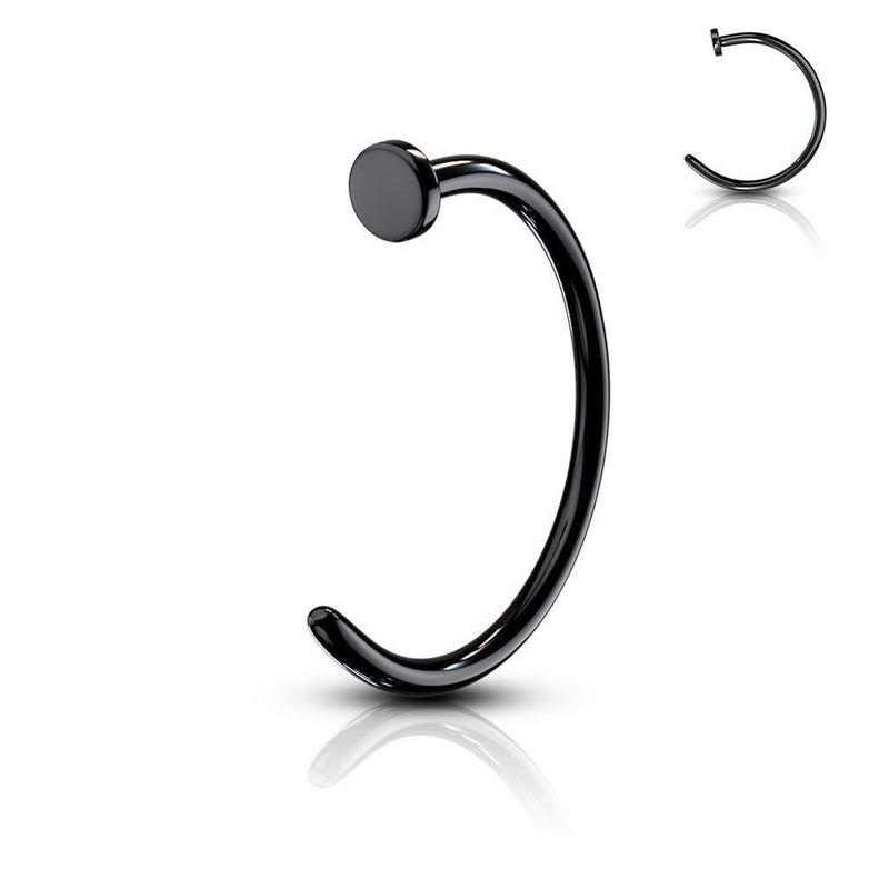 20G PVD coated surgical steel open nose hoop in black with a lightweight design for comfortable all-day wear