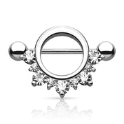 14G surgical steel nipple shields with half-circle cubic zirconia gems for elegant body jewelry style and comfort