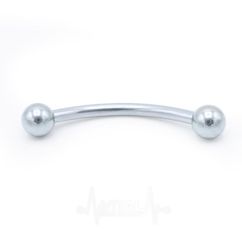 16G surgical steel curved eyebrow ring with 3mm ball ends, featuring an externally threaded design for easy insertion and comfort.