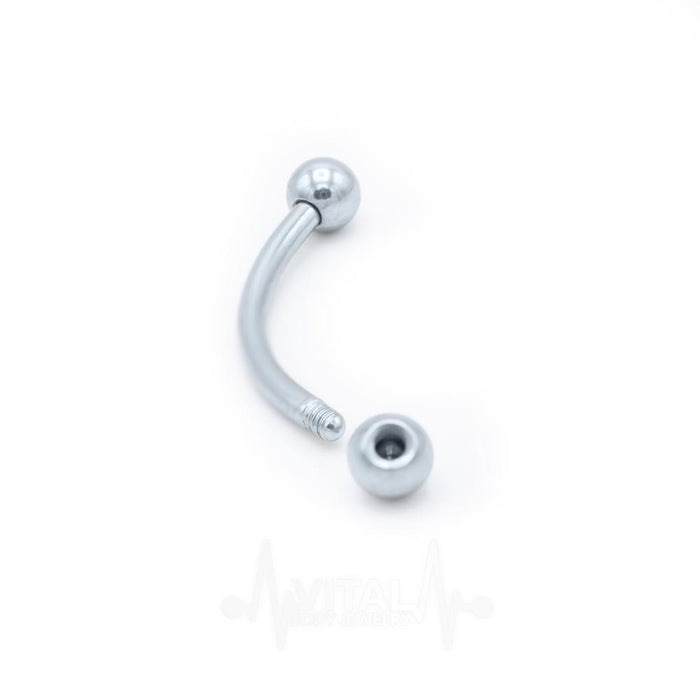 16G Eyebrow Ring, Curbed Surgical Steel Barbell with Ball Ends - Vital Body Jewelry