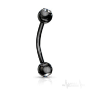 16G PVD coated surgical steel curved eyebrow barbell with clear cubic zirconia gem for stylish piercings in various lengths.