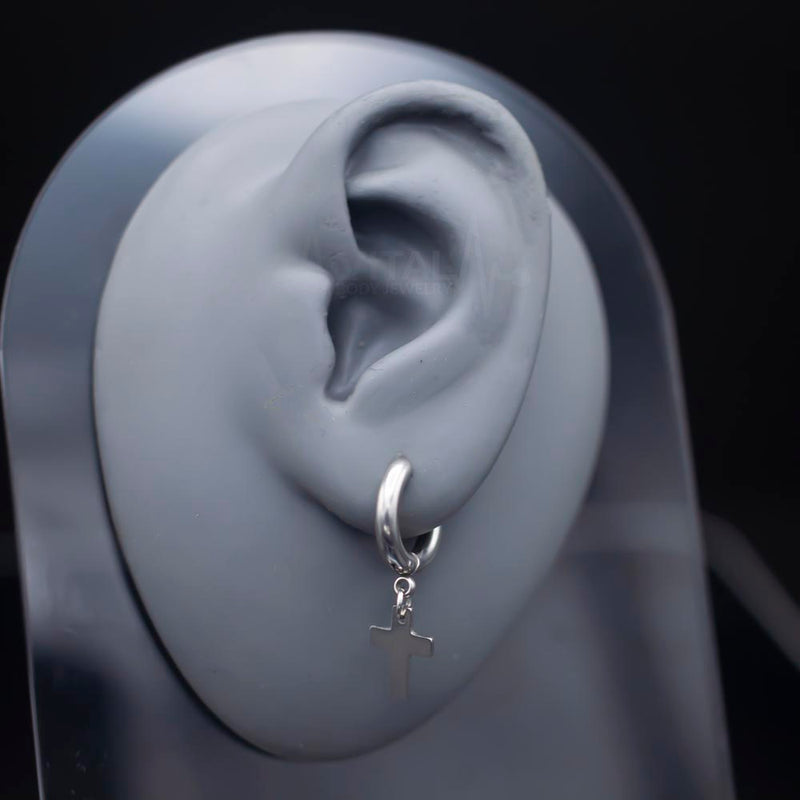 18G Surgical Steel Earrings - Cross Dangle Design