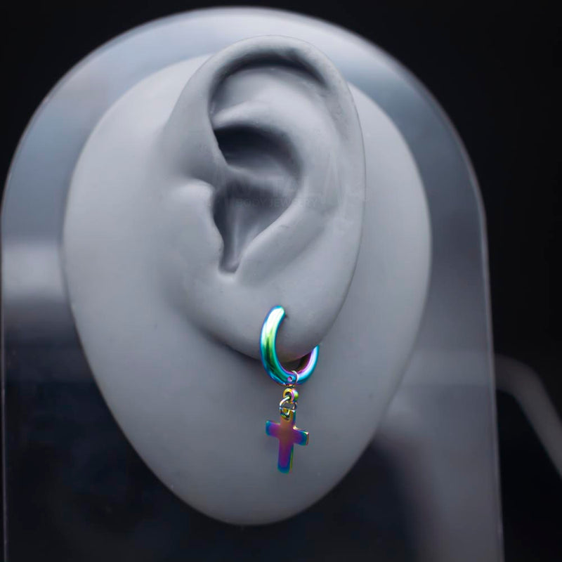 18G Surgical Steel Earrings - Cross Dangle Design