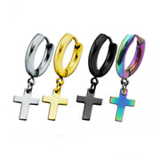 18G surgical steel cross dangle earrings designed for versatile wear, hypoallergenic and lightweight for comfort.