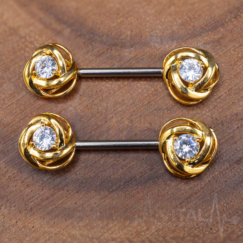 14G Surgical Steel Nipple Barbell - Rose Blossom with CZ Gem