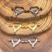 14G surgical steel nipple shields in heart shape design, hypoallergenic for sensitive skin with robust external threading for secure wear