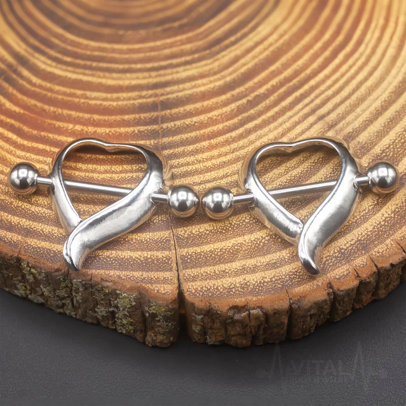 14G Surgical Steel Nipple Shields - Heart Shape