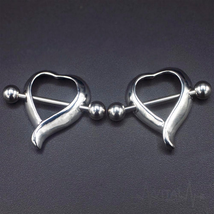 Pair of Heart Shaped Nipple Shields, 14G 3/4"(19mm) Barbell, Externally Threaded - Vital Body Jewelry