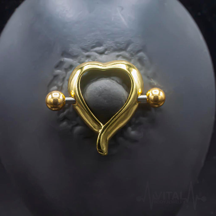 Pair of Heart Shaped Nipple Shields, 14G 3/4"(19mm) Barbell, Externally Threaded - Vital Body Jewelry