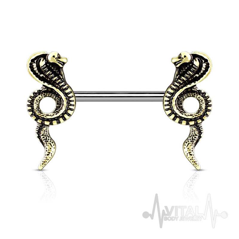 14G Surgical Steel Nipple Rings - Cobra Design