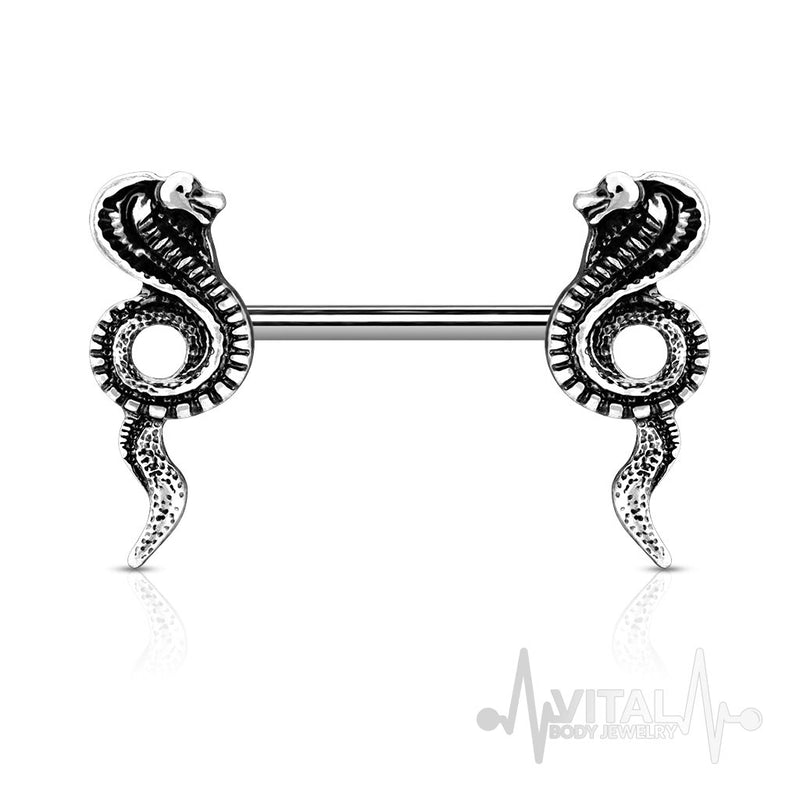 14G Surgical Steel Nipple Rings - Cobra Design