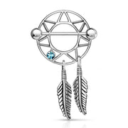 14G surgical steel nipple shields with intricate dream catcher design in vibrant blue for unique body jewelry style and comfort