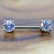 14G surgical steel nipple barbells with double cubic zirconia gems for a sparkling and stylish look, designed for comfort and everyday wear