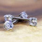 14G surgical steel nipple barbells with double cubic zirconia gems for a sparkly and comfortable fit