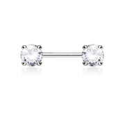 14G surgical steel nipple barbells with double CZ gems, externally threaded design for secure fastening and comfort.
