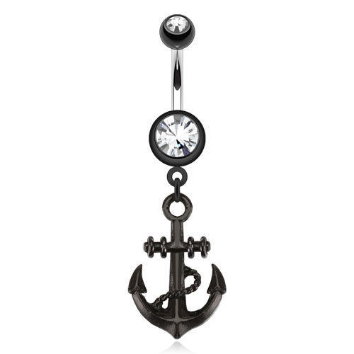 Black Navel Belly Ring: Externally Threaded PVD Coated Surgical Steel Anchor Dangle (Vital Body Jewelry) - vitalbodyjewelry
