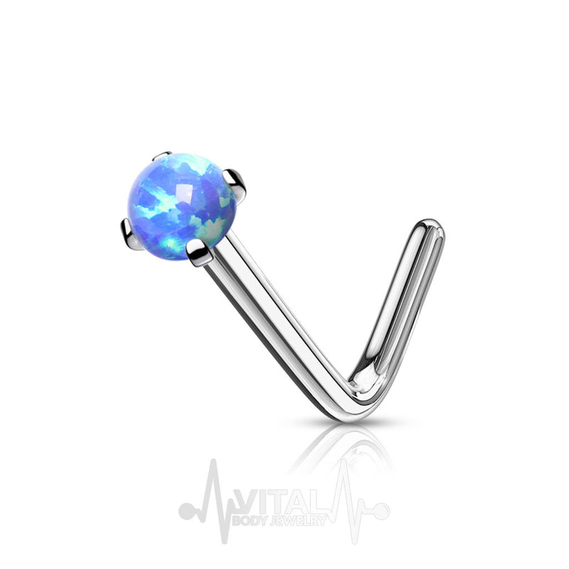 18G/20G Surgical Steel L-Bend Nose Ring - 2mm and 3mm Opal Gems