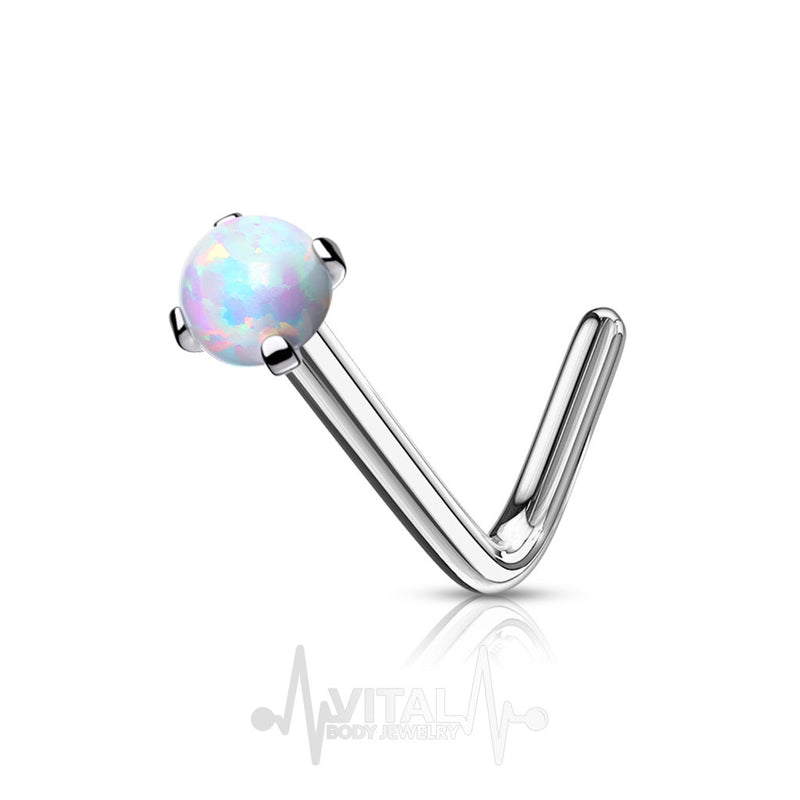 18G/20G Surgical Steel L-Bend Nose Ring - 2mm and 3mm Opal Gems