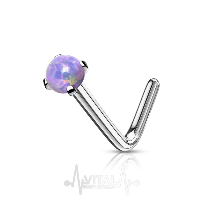 18G and 20G Opal L Shaped Nose Ring Stud, 2mm and 3mm Opal Gems, Surgical Steel