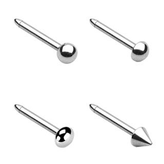 18G surgical steel nose bone stud with ball, dome, flat disk, and spike end options for a comfortable, stylish fit