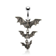 14G surgical steel navel ring with gothic vampire bats dangle design for a bold and playful accessory