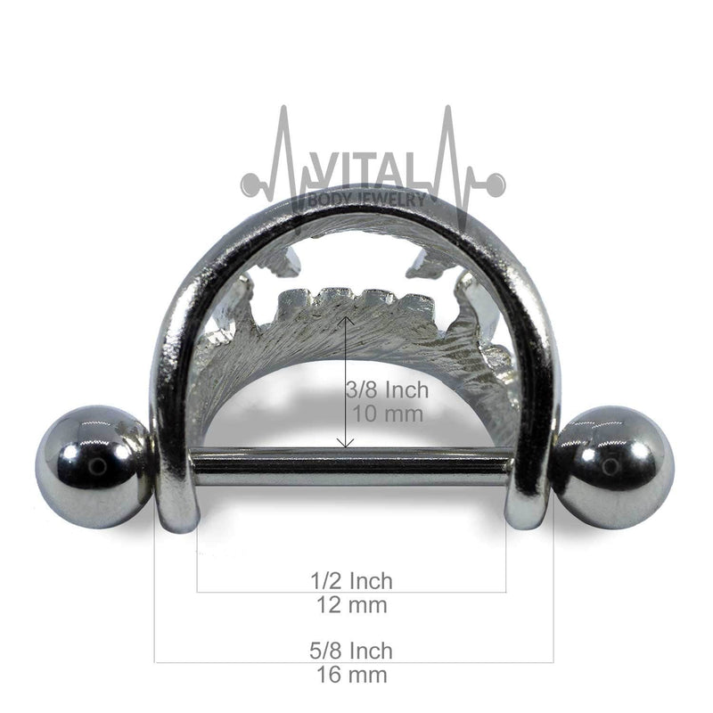 14G surgical steel nipple shields with unique vampire fang design, perfect for adding a bold statement to any outfit.