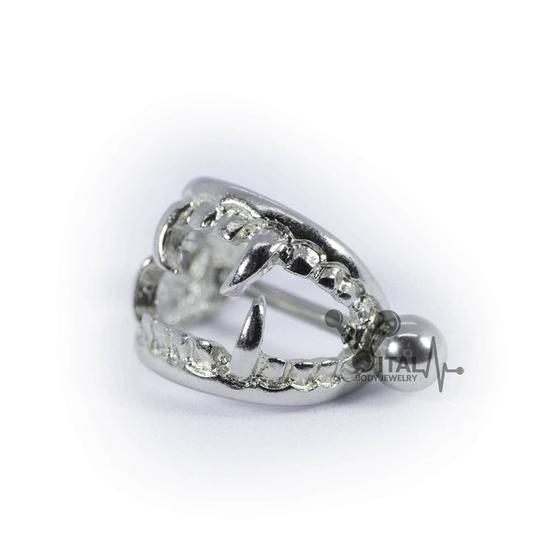 14G surgical steel nipple shields with unique vampire fang design for bold style and comfortable wear