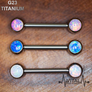14G titanium nipple barbells with 5mm opal ends featuring internally threaded design, perfect for comfortable everyday wear