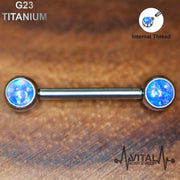 14G titanium nipple barbells with stunning 5mm opal ends, featuring an internally threaded design for comfort and secure fit