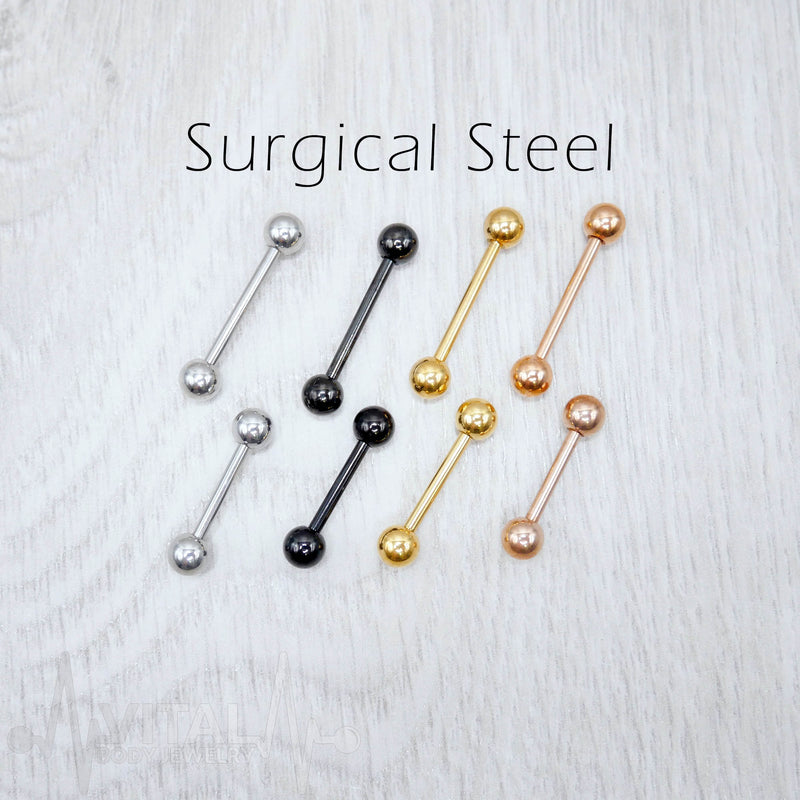 14G PVD Coated Surgical Steel Nipple Barbell - Smooth Black Finish