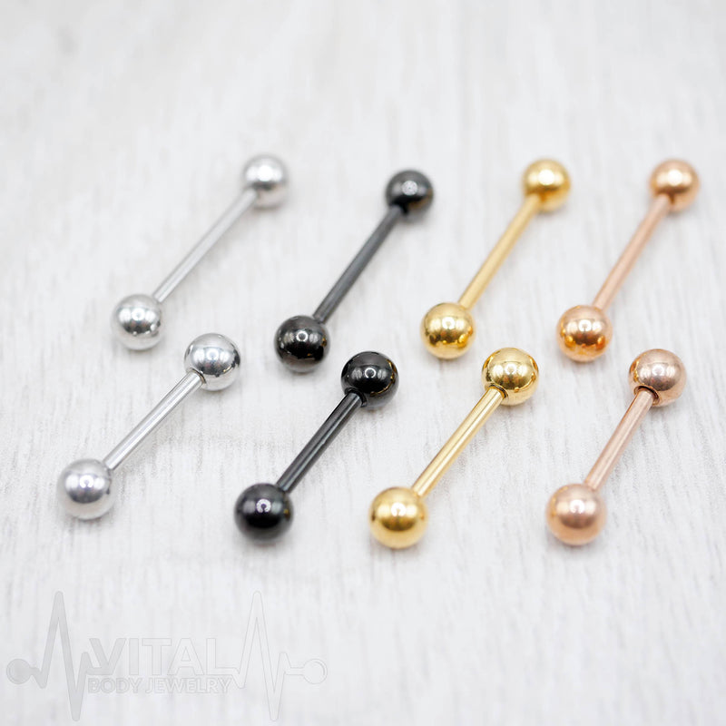14G PVD Coated Surgical Steel Nipple Barbell - Smooth Black Finish