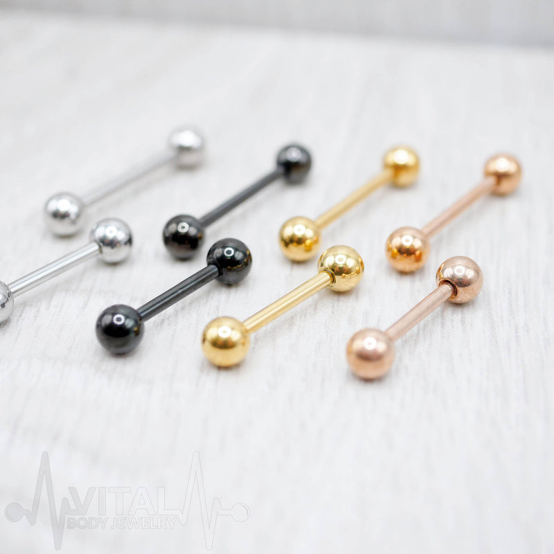 14G PVD Coated Surgical Steel Nipple Barbell - Smooth Black Finish