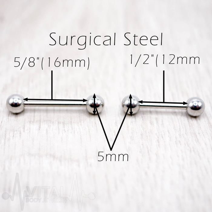 Surgical Steel Nipple Barbell, Tongue Ring , 14G, PVD Coated, Externally Threaded - Vital Body Jewelry