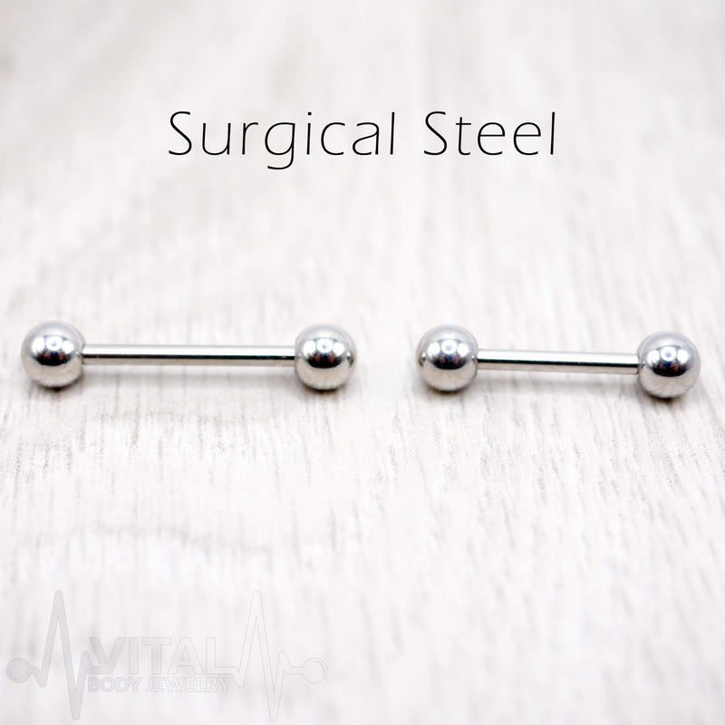 14G PVD Coated Surgical Steel Nipple Barbell - Smooth Black Finish