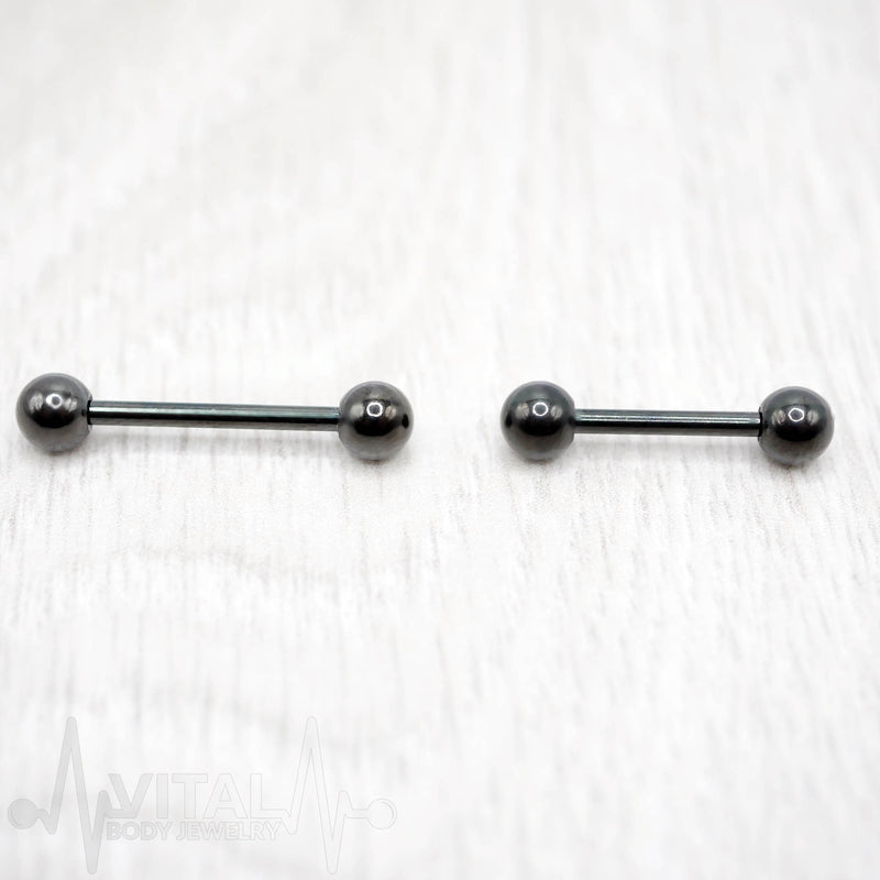 14G PVD Coated Surgical Steel Nipple Barbell - Smooth Black Finish
