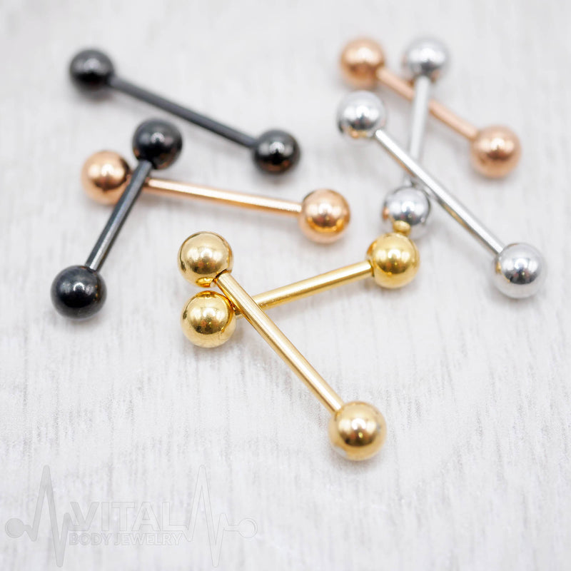14G PVD Coated Surgical Steel Nipple Barbell - Smooth Black Finish