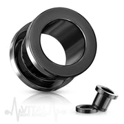 10G PVD coated surgical steel flesh tunnels with a screw fit design and stunning black finish for comfortable and safe wear