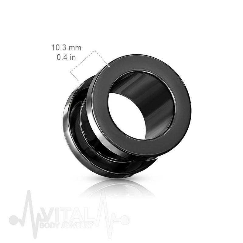 10G PVD Coated Steel Flesh Tunnels - Screw Fit Black Finish
