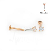 18G surgical steel labret stud with threadless design and cubic zirconia gem for lip piercing, available in 1/4" and 5/16" lengths